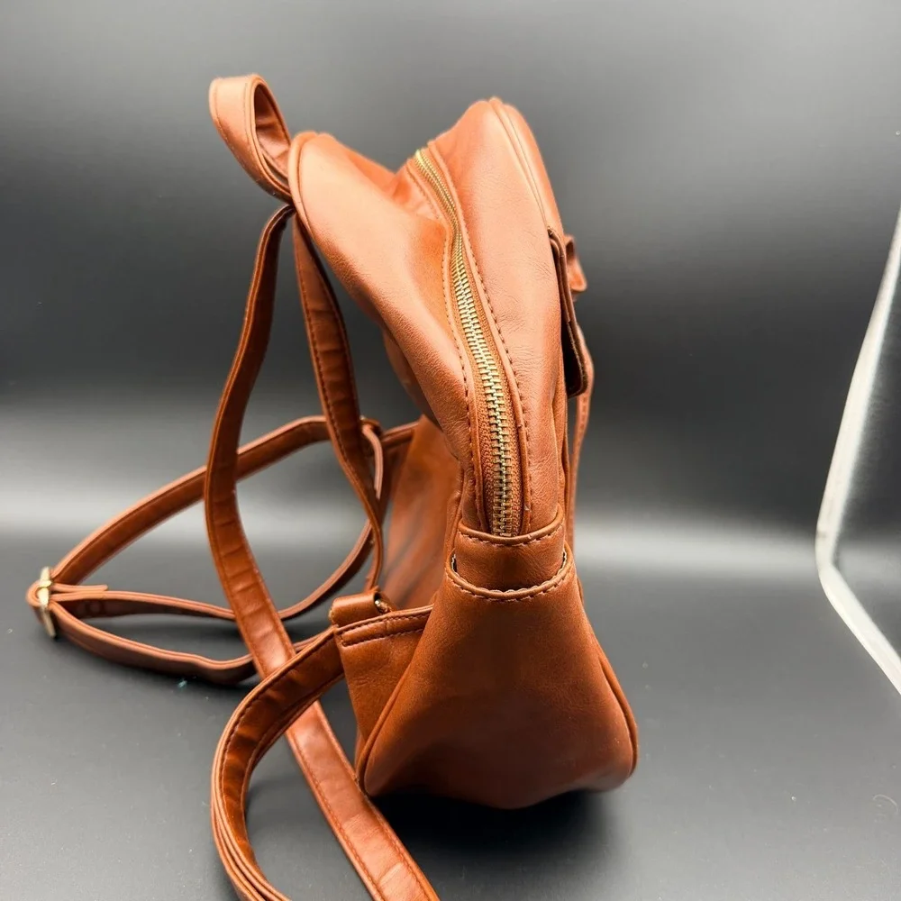 Coofit Backpack Bag Womens Brown Leather‎ Top Carry Handle Adjustable Straps